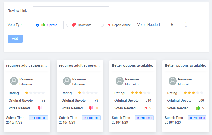 Review vote up down report abuse